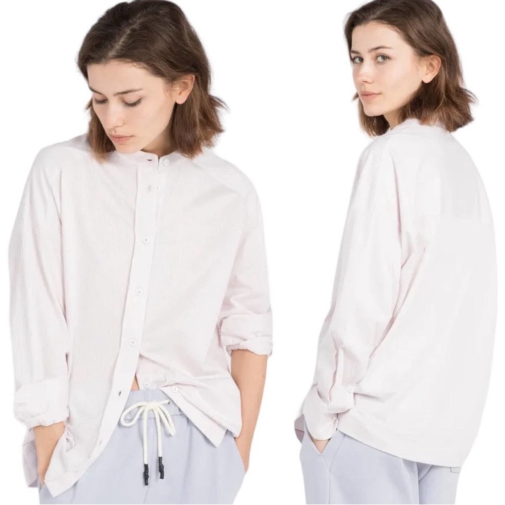 Max Mara Light Pink Edmea Button Down Blouse Striped Mandarin Collar New